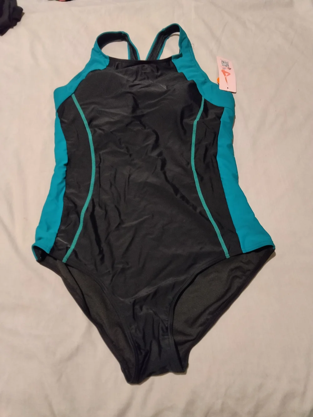 Source Unknown Black & Teal Athletic One-Piece Swimsuit